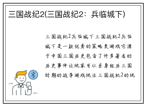 三国战纪2(三国战纪2：兵临城下)